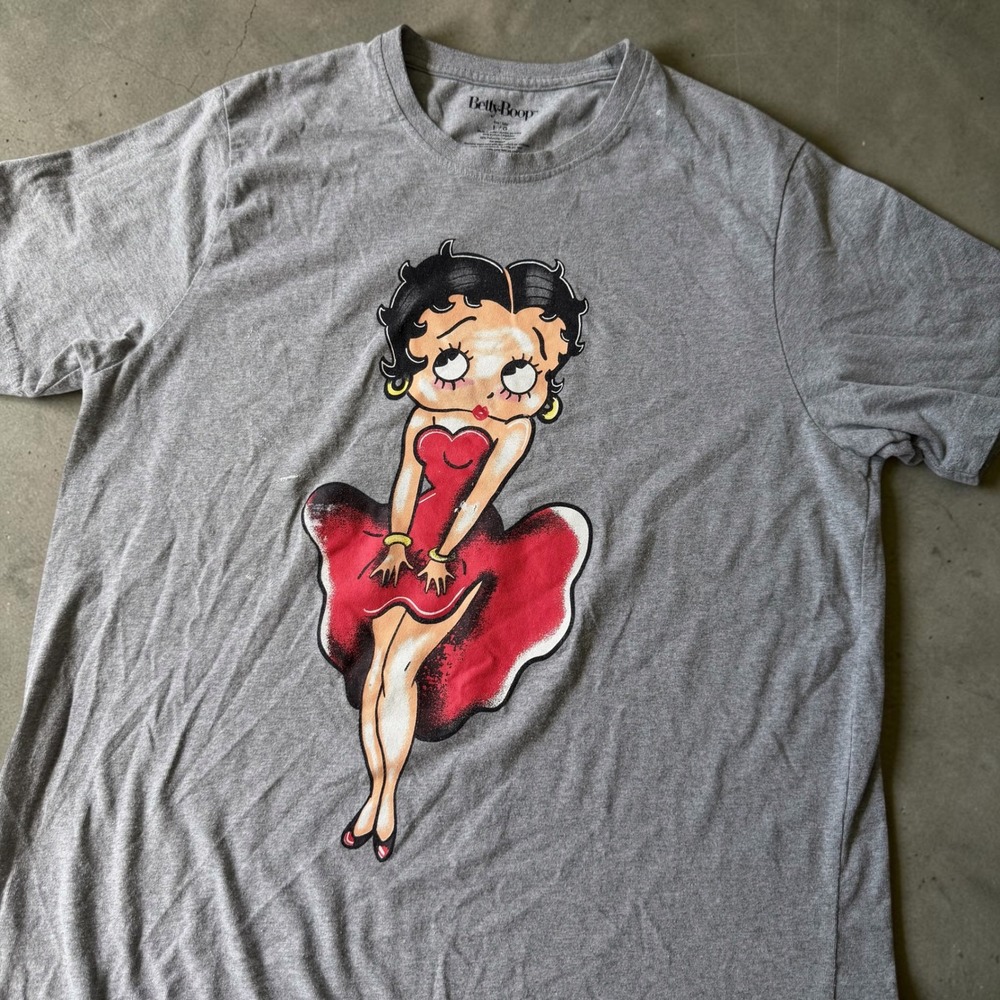 Betty Boop Graphic T-Shirt Mens Large Gray Y2K Vintage Style Short‎ Sleeve Tee